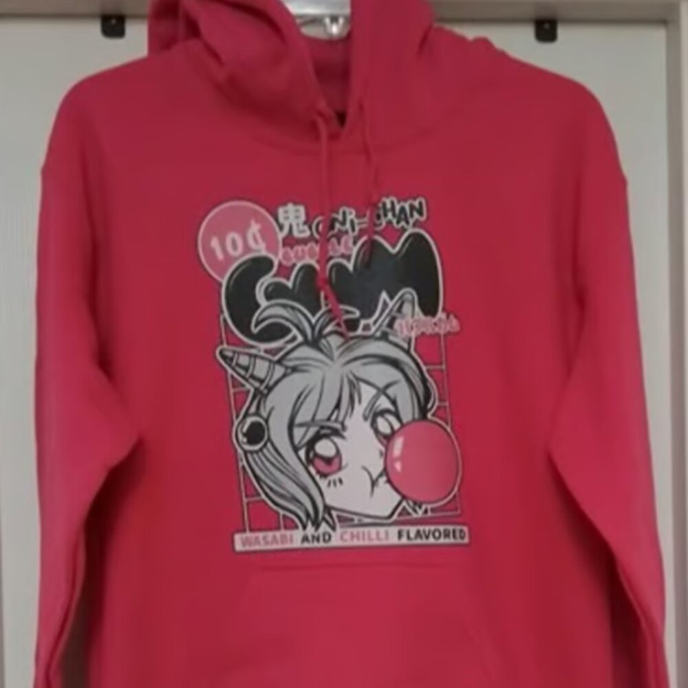 Anime Bubblegum Print Hoodie Pink Small Printed on Gildan